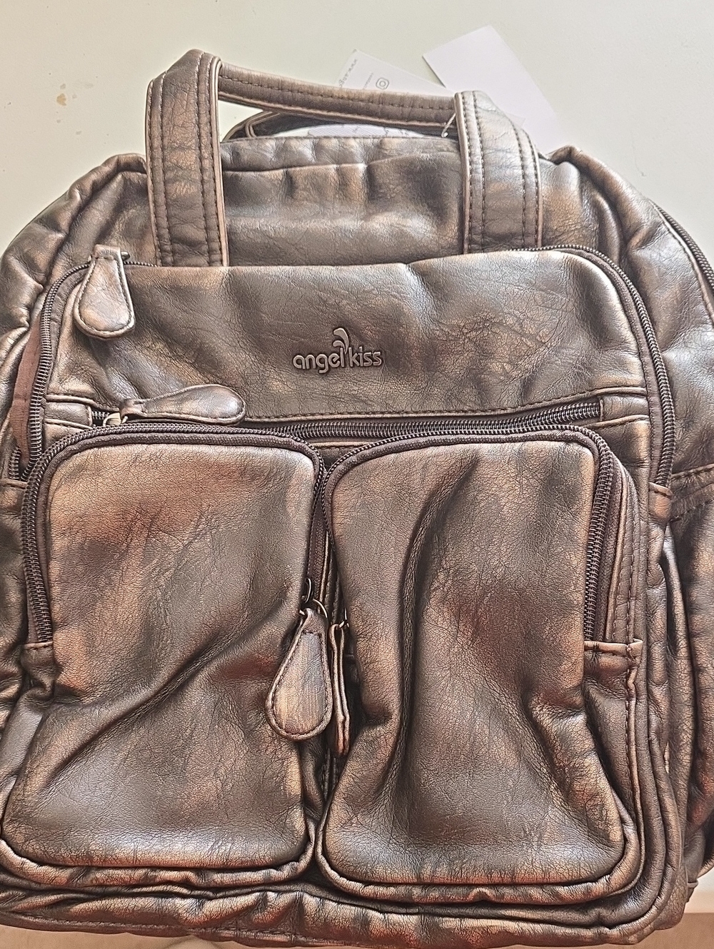 Angel Kiss Men's Bronze Faux-Leather Travel Backpack
